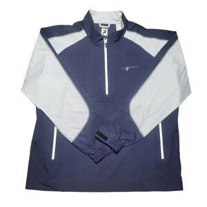 FJ FootJoy Jacket Mens Large Blue Gray Peninsula Golf Racquet Club 1/4 Zip